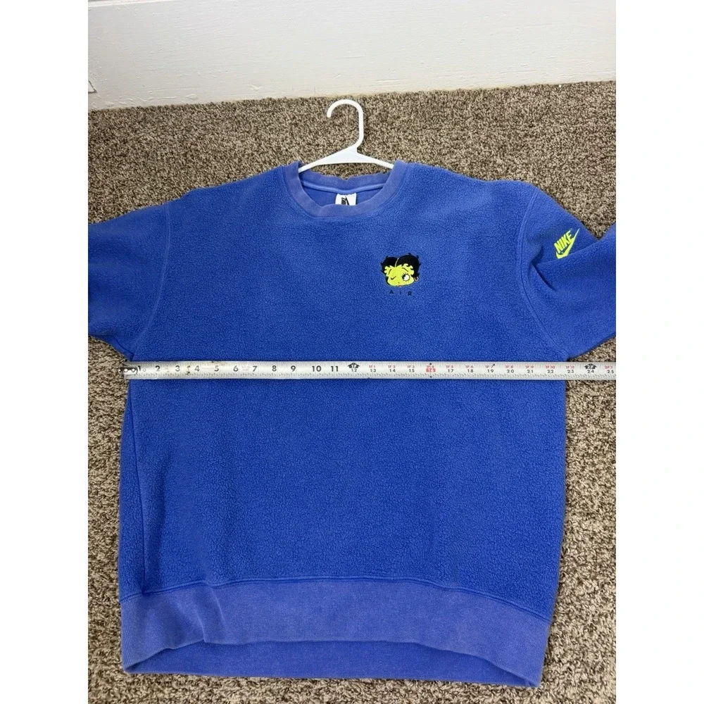 Womens NIKE X Olivia Kim Betty Boop Blue Fuzzy Crew Sweatshirt Small CT2024-480